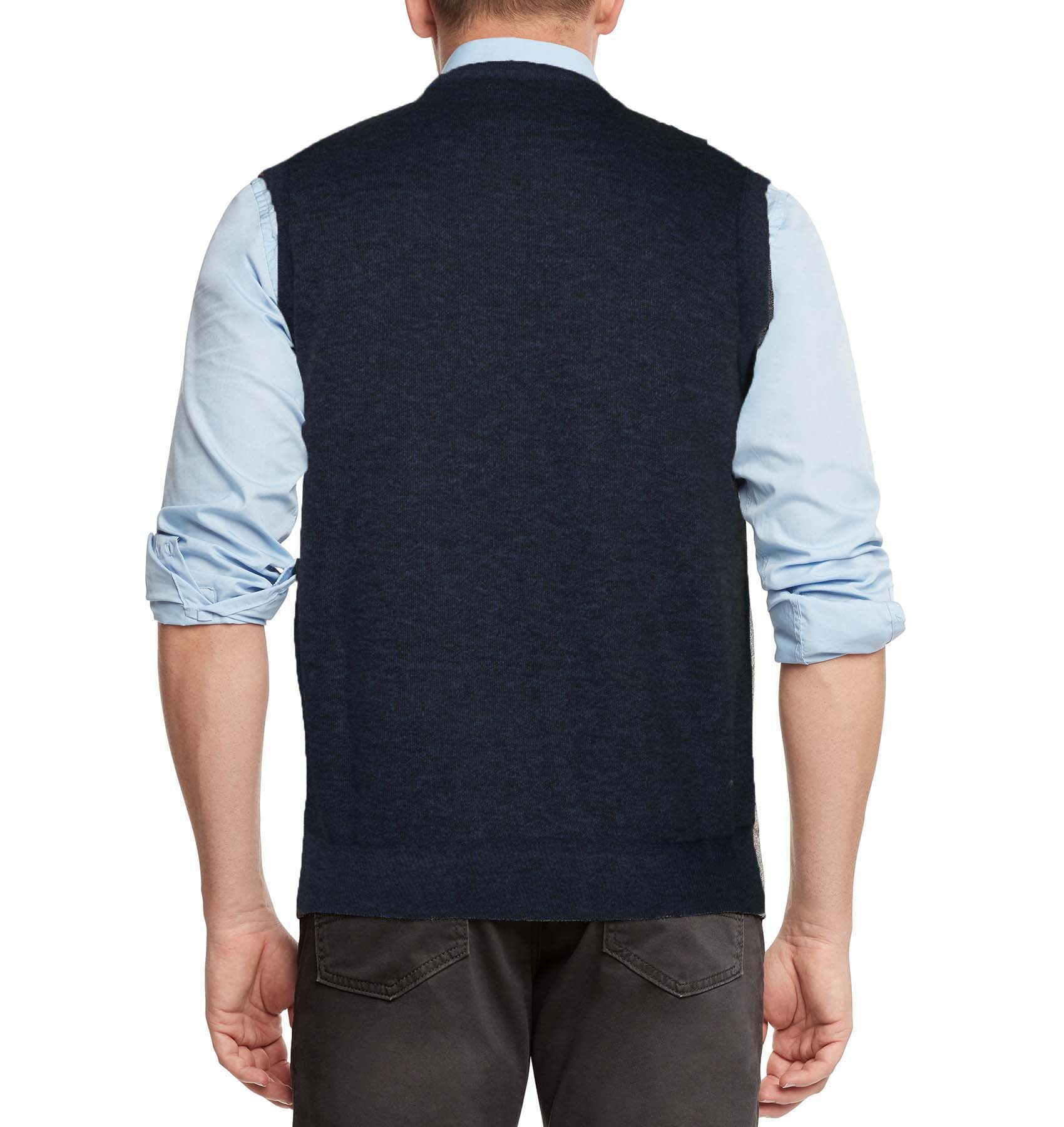 True Rock Men's Argyle V-Neck Sweater Vest (Navy/Tan/Blue, X