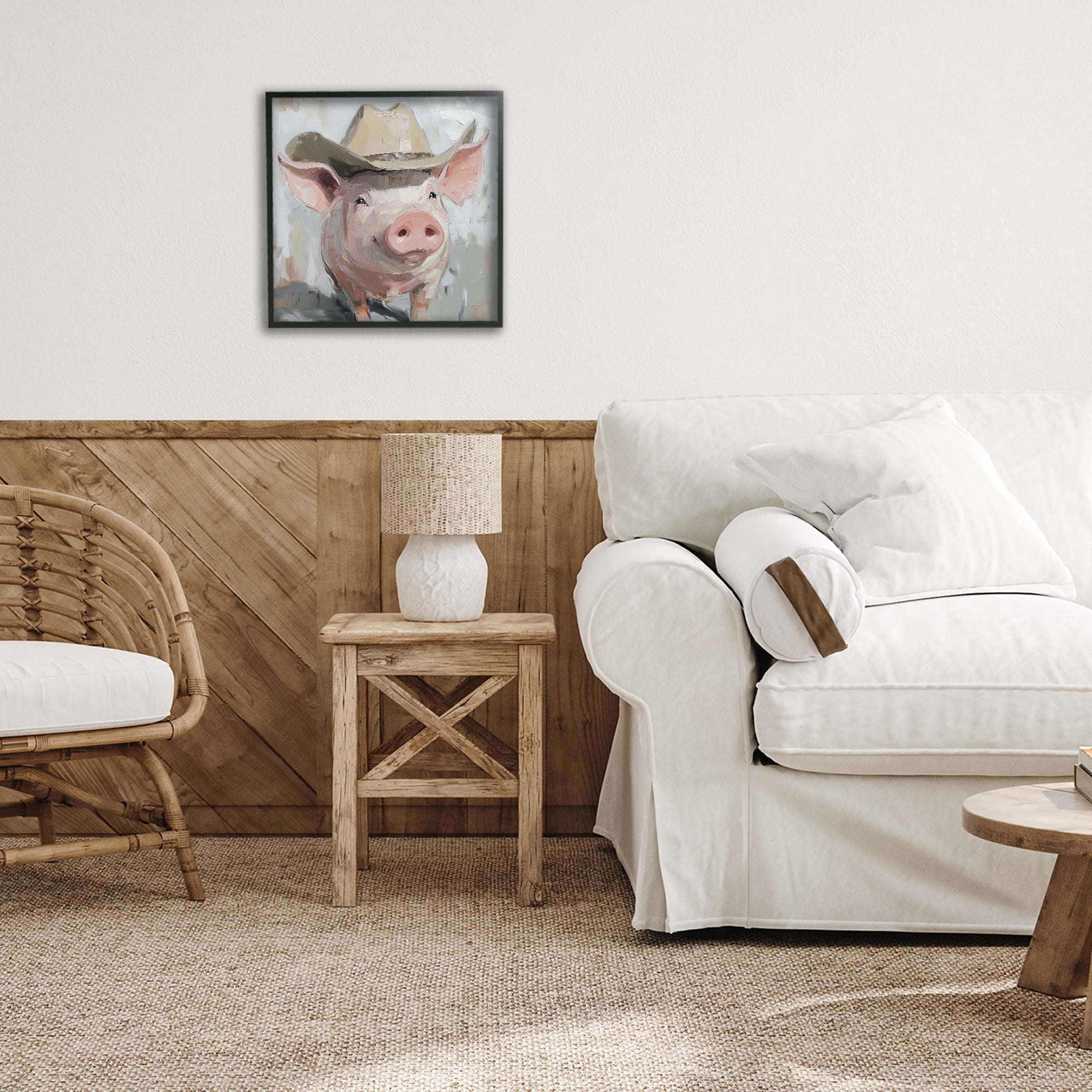 Stupell Industries Cowboy Chester Pig Black Framed Giclee Art, design by Tina LeCour