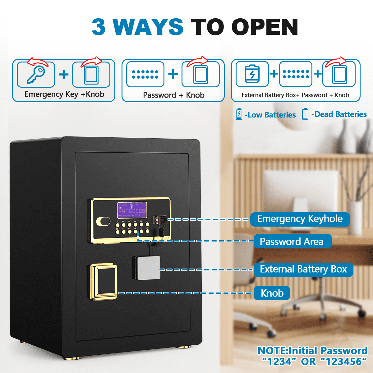 BESAFETY 3.5 Cuft Large Safe Box, Digital Keypad Home Security Safe With Fireproof Bag & Alarm System(Black)