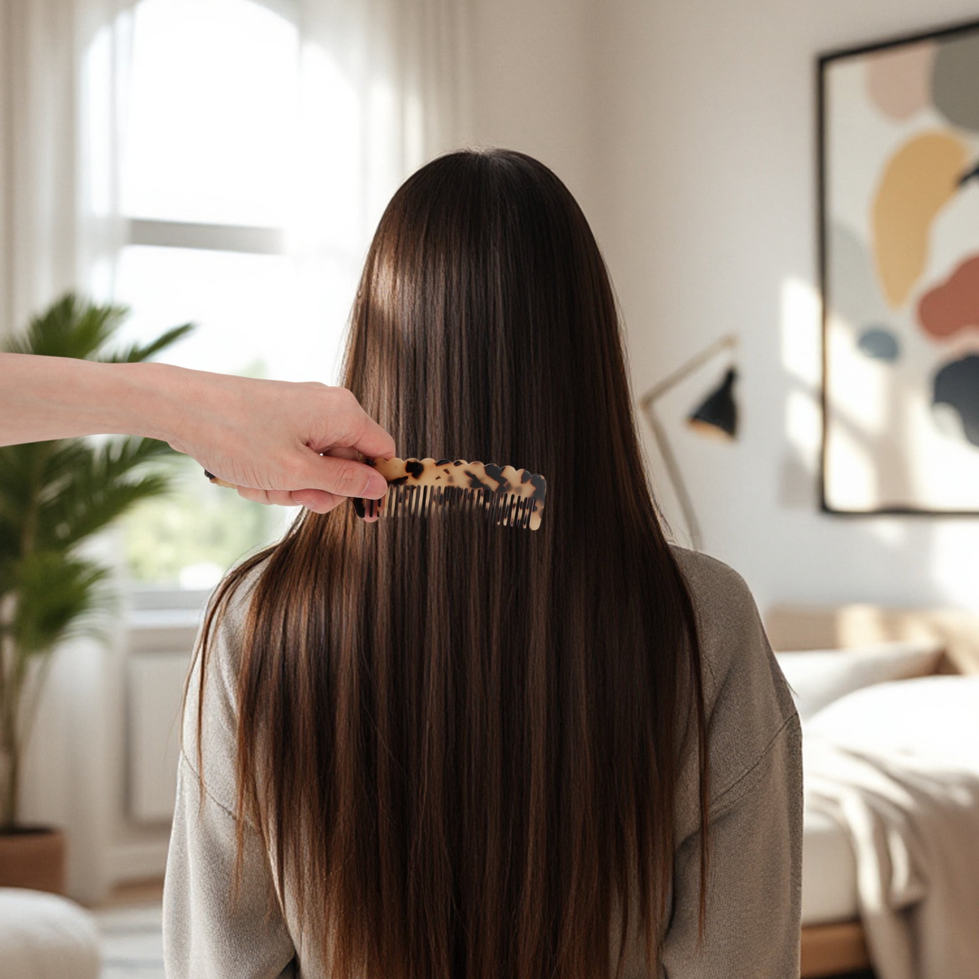 Unique Bargains 1 Pc Fashion Handle Wavy Hair Comb for All Hair Types Styles Light Brown