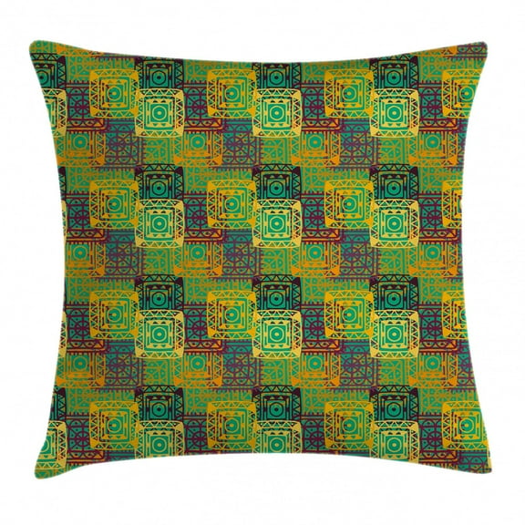 Ethnic Throw Pillow Cushion Cover, Aztec Pattern with Geometric Colorful Trippy Forms Tribal Folk Artistic Native Image, Decorative Square Accent Pillow Case, 20 X 20 Inches, Multicolor, by Ambesonne