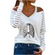 thumbnail image 1 of Camiseta de manga larga con cuello en V para mujer a la moda, blusa holgada con hombros descubiertos y estampado de otoño Fridja  fksj2987, 1 of 4