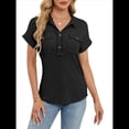 thumbnail image 1 of Camisas Casuales de Mujer con Botones, Corta, Solapa, Cuello en V, de Punto, Ropa de Playa con Bolsillos para Vacaciones. Negro L, 1 of 10