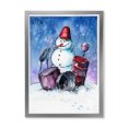 thumbnail image 3 of Designart Christmas Snowman Playing Drumset Traditional Framed Wall Art, 3 of 4