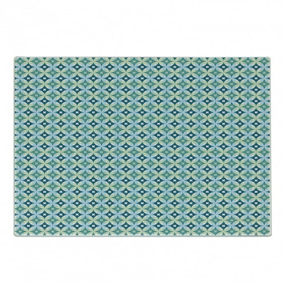 Mid Century Cutting Board, Vintage Diamond Pattern Argyle Backdrop Geometrical Lattice of Circles, Decorative Tempered Glass Cutting and Serving Board, Small Size, Turquoise Teal, by Ambesonne