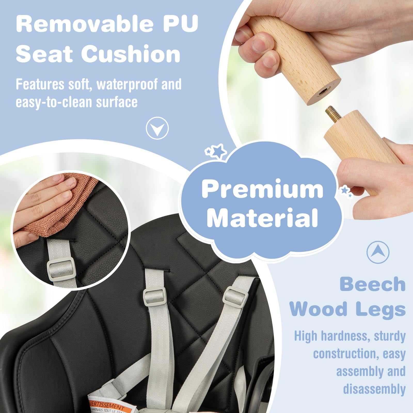 Costway 6-in-1 Convertible Wooden Baby Highchair Infant Feeding Chair with Removable Tray Black