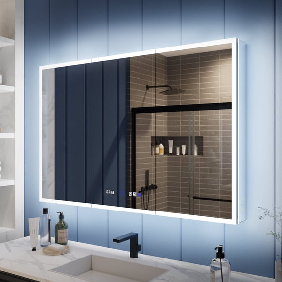 Illusion 48" x 32" LED Lighted Medicine Cabinet with Outlet, Front and Back Light