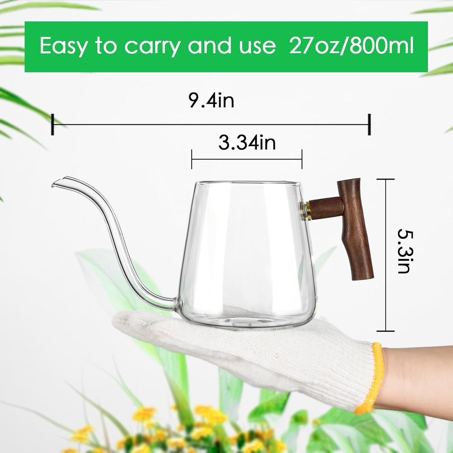 Watering Can Indoor Plants, 27 OZ Glass Can, Long Curved Spout, Suitable for Bonsai Garden Flower Decoration