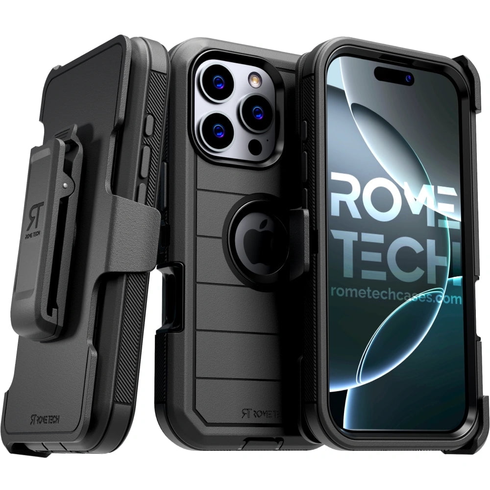 Defender Case for iPhone 16 Pro Max with Belt Clip, Kickstand, Dual-Layer, Black