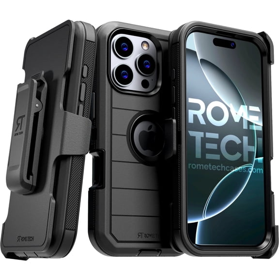 Defender Case for iPhone 16 Pro Max with Belt Clip, Kickstand, Dual-Layer, Black