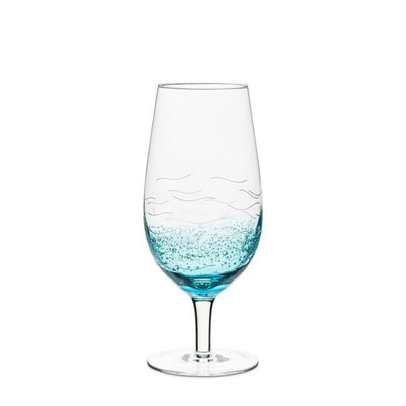 8 in. Seeded Glass Goblet, Aqua Blue & Clear - Set of 4
