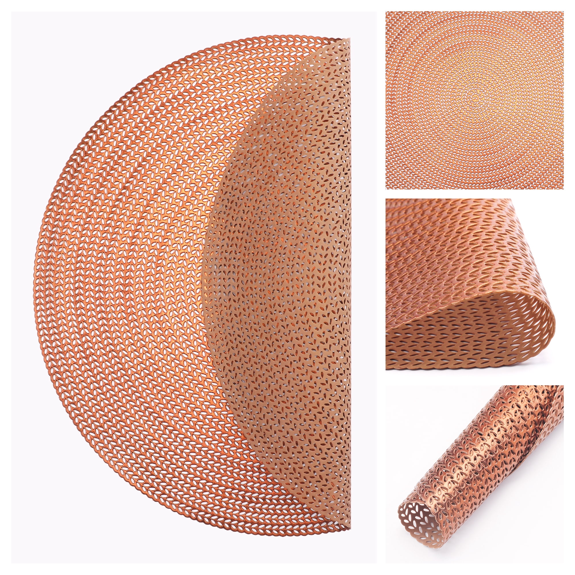 Unique Bargains Set of 6 Round Washable Hollow Design Placemats Bronze