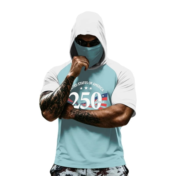 Homeyce Men's Sun Protection Hoodie Shirt Spf UV Upf 50 Rash Guard Shirt Short Sleeve Fishing Lightweight Hoodies with Face Cover,Brown L