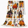 thumbnail image 2 of Whimsical autumn celebration Village Scene Cartoonish Ghosts Black Cat, Warm Flannel Blanket for Living Room and Bedroom, Playful Pet Portrait Pattern, Cat Lovers autumn celebration Gift, 2 of 9