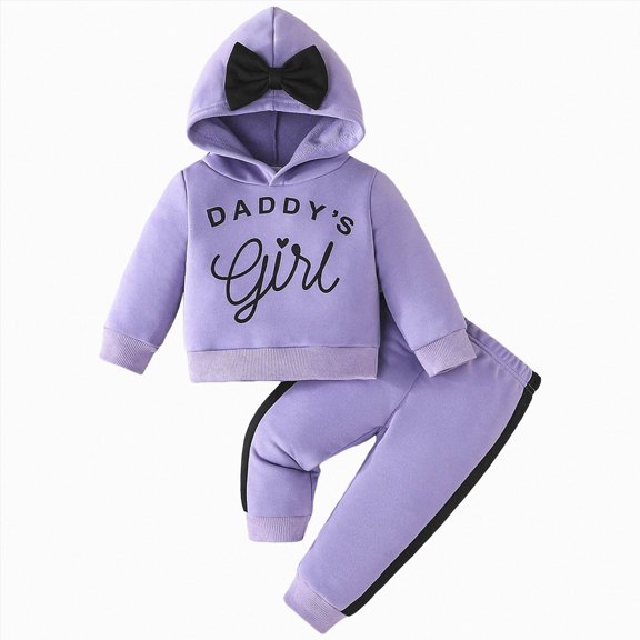 Zuwimk Toddler Boy And Girls Clothes Long Sleeve Hooded Pullover Letter Print Sweatshirt Pants 2pcs Fall Winter Outfit Set(T040-Purple)