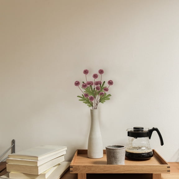 Artificial Pompon Mum Flower - Single Stem Realistic Chrysanthemum for Room Decor, Wedding Table, Vase & Farmhouse Arrangement - Watermelon Red