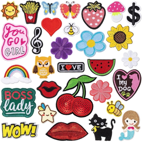 30PCS Embroidered Patches, Bright Vivid Colors Sew On Patch Iron On Patch Applique for Clothes, Dress, Hat, Jeans, Hats, DIY Accessories