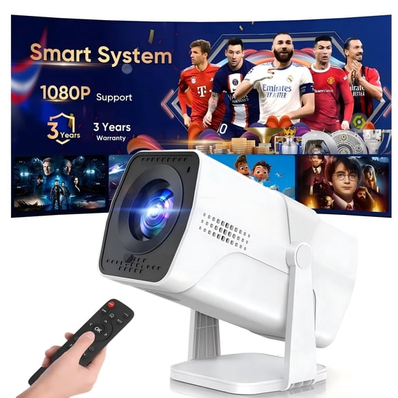GCZ Smart Projector 4K 1080P Support, Portable Projector with WiFi and Bluetooth, Built-in Apps, 180° Rotatable Outdoor Movie Projector for Home Theater/Outdoor/Party