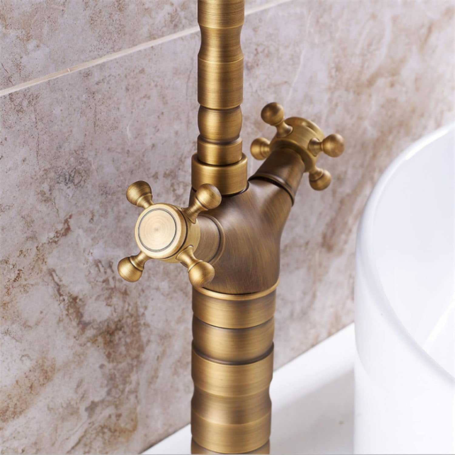 Bathroom Sink Faucet Vintage, Basin Faucets 360 Degree Swivel Spout Lavatory Sink Faucet, Bathroom Sink Faucet Single Hole Cold and Hot Double Handle Cross High, Gold