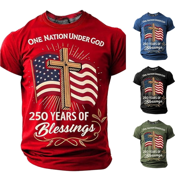 JAJAHO 250 Years Anniversary USA Shirts For Men Short Sleeve Crew Neck American Flag Print T Shirt 4Th Of July Independence Day Tee Top