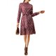 thumbnail image 5 of Vestido Floral de Mujer Inspire Chic con Cuello Mock, Manga Larga, Cintura Ajustable, Largo hasta la Rodilla, Estilo Boho, Talla XL, Rojo, 5 of 8