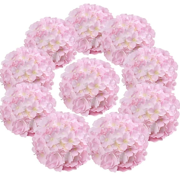 Flojery Silk Hydrangea Heads Artificial Flowers Heads with Stems for Home Wedding Decor,Pack of 10 (Pink)