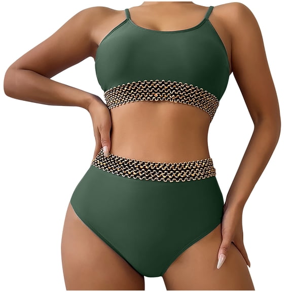 CLOISE Swimsuits for Women Bikini Two Piece with Shorts High Waisted Built in Bra Full Coverage Bathing Suit Solid Swimwear Vacation Beachwear