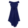 thumbnail image 4 of Linjinx Kids Flower Girls Dress Off Shoulder Chiffon High Low Dress Beaded Sash Dress Bridesmaid Navy Blue 12, 4 of 5