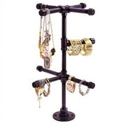 chic industrial tabletop jewelry tree by pipe decor rustic diy style stand for hanging necklaces, chains, watches and bracelets, display and organize items for easy access, made of black metal pipe