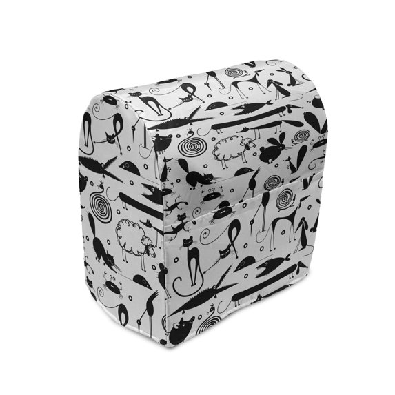 Animal Stand Mixer Cover, Sheep Rabbit Snail Pig Crocodile Dog Cat Lizard Fox Monochrome Sketch Print, Kitchen Appliance Organizer Bag Cover with Pockets, 5 Quarts, White Charcoal Grey, by Ambesonne