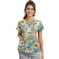 thumbnail image 4 of Womens Scrubs Tops，Easter Scrub Tops Women Plus Size Bunny Egg Hunt Print Short Sleeve V Neck Stretchy Holiday Nurse Working Uniform，Green，M, 4 of 4