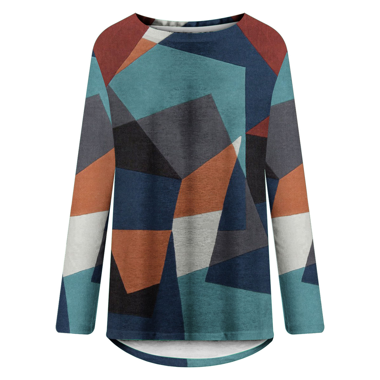 2023 Clearance Womens Tops Fashion Casual Socket Geometry Printed Long Sleeve Round-Neck Tops - image 4 of 4