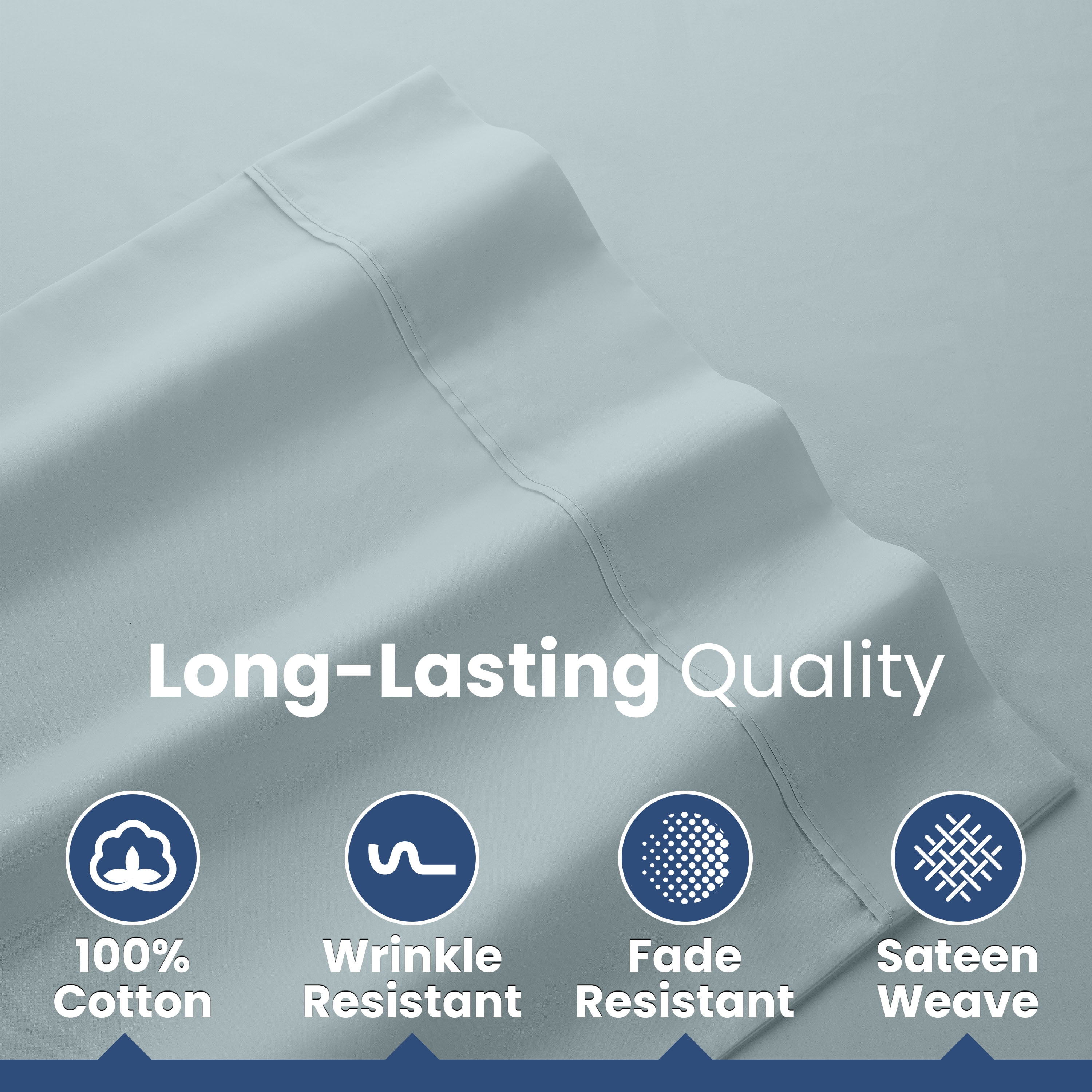 Soft Lightweight 400TC 100% Cotton Sateen Bed Sheet Set – 4-Piece King – Aqua