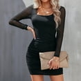 thumbnail image 2 of SWSMCLT Women's Bodycon Dress Velvet Casual Mesh Mini Long Sleeve Ruched Sexy Dresses Square Neck Black X-Large, 2 of 5