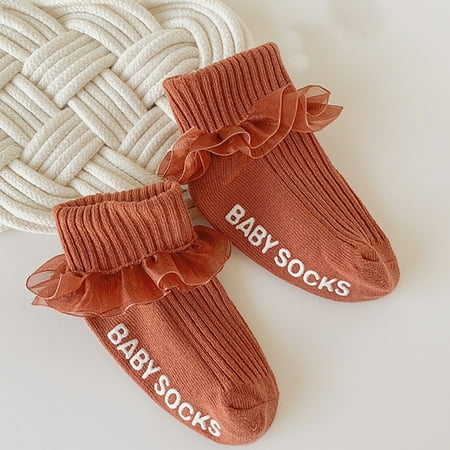 

kpoplk Baby Girl Socks Toddler Girls Children s Socks Girls Spring Autumn Winter Baby Solid Color Lace Princess Mid Calf Socks(B)