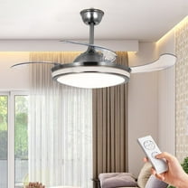 FINE MAKER 42 Inch Modern LED Invisible Ceiling Fan Light, Bedroom Remote Control Retractable 4 Blade Ceiling Fan