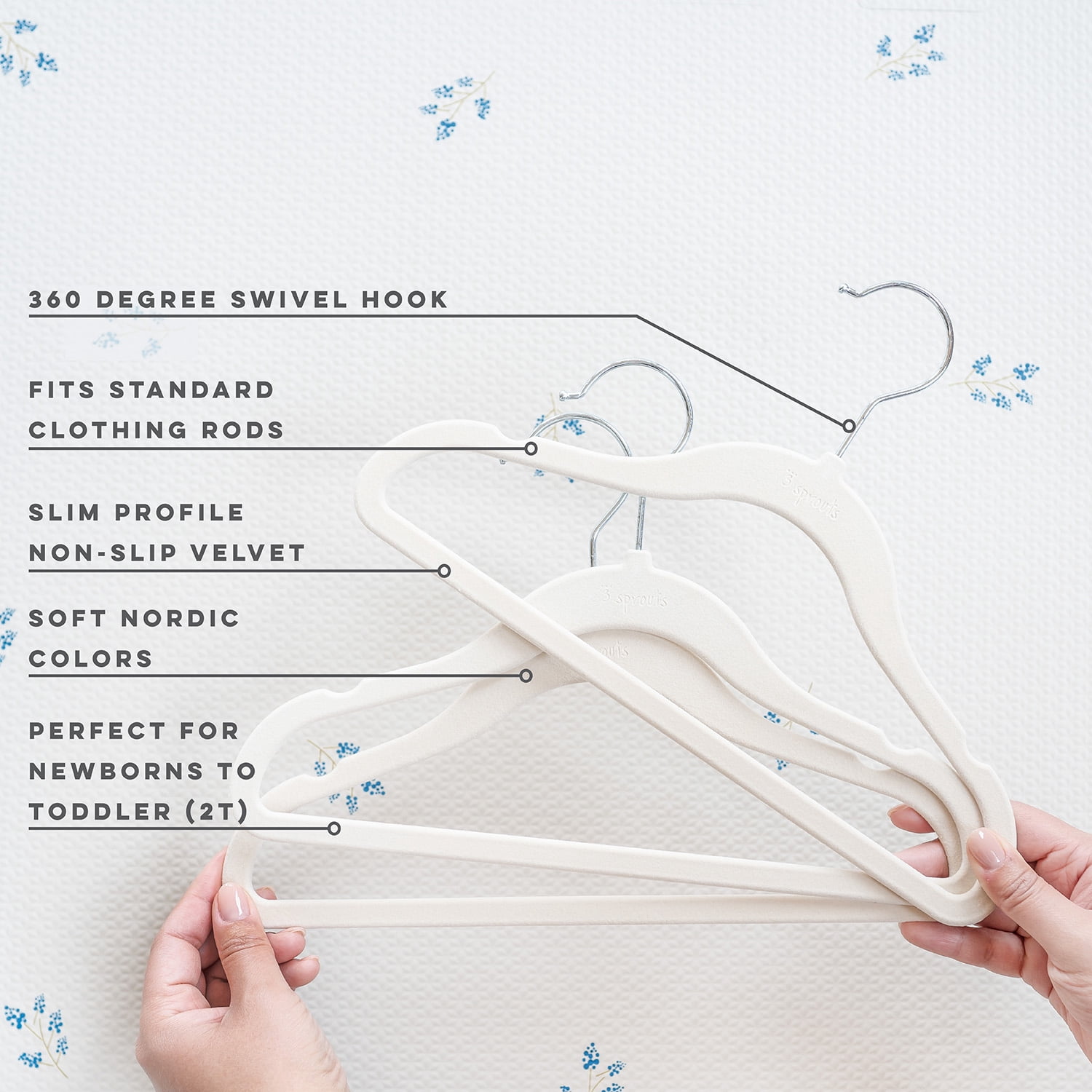 3 Sprouts Baby Velvet, Non-Slip Clothes Hangers - Pack of 30 - Beige