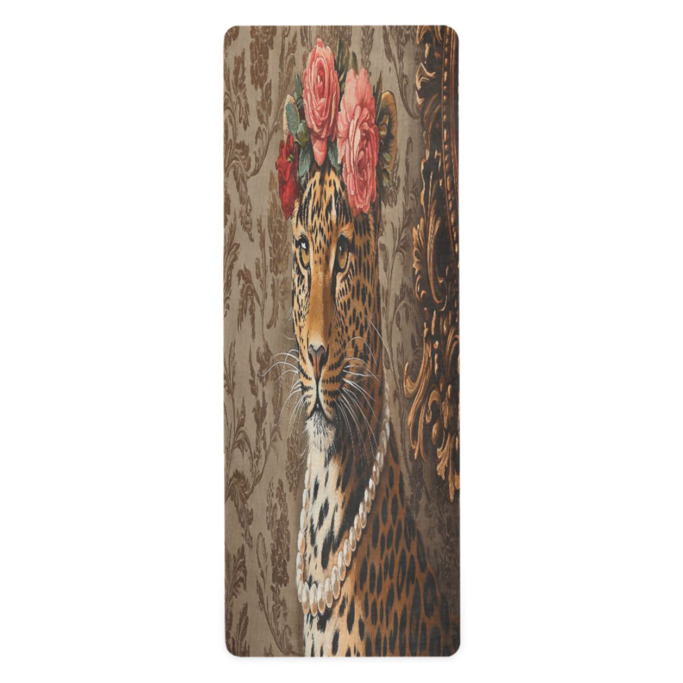 BZSMCE Yoga Mat Women Leopard with Flowers and Pearls Fitness Mat