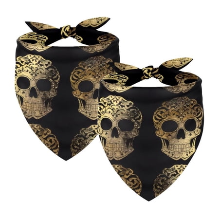 PhooArto Golden Skull Head Pattern Dog Bandanas 2 Pack Soft Washable Pet Scarf Triangle for Large Dogs Puppies and Cats