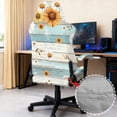 thumbnail image 4 of SCRAWLGOD Daisy Sunflower Wood Grain Blue Beige Set of 4 Gaming Chair Slipcovers Stretch Gaming Chair Cover Set Universal Rotating Armchair Covers with Armrest Covers, 4 of 7