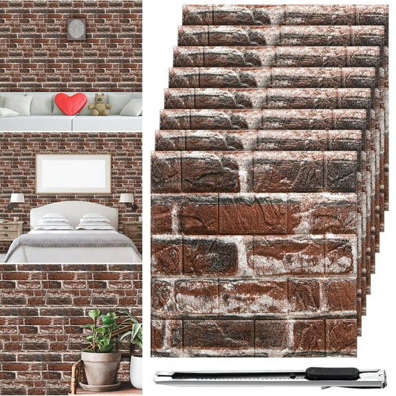 30pcs 28.81 Sq ft 3D Wall Panels Peel and Stick Foam Brick Wallpaper Printable Faux Brick Wall Panels Decorative Self Adhesive Wall Tiles Waterproof Wall Covering Panels (Red Brick)