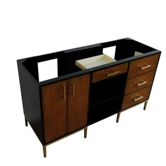 Bellaterra Home  60 in. Double Vanity with Cabinet, Walnut & Black