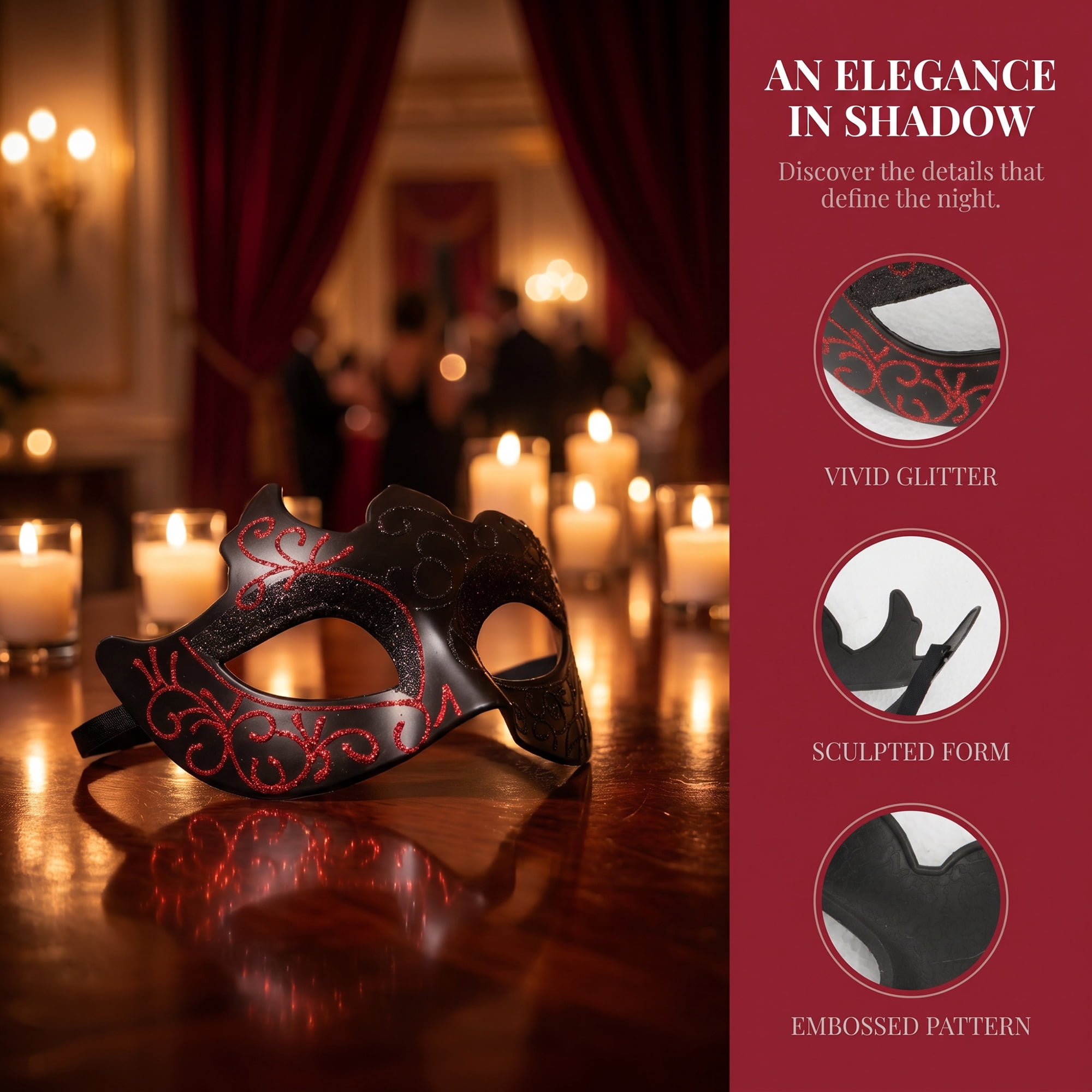Unique Bargains Venetian Masquerade Mask for Halloween Party One-Eyed Red 6.7" x 4.3"
