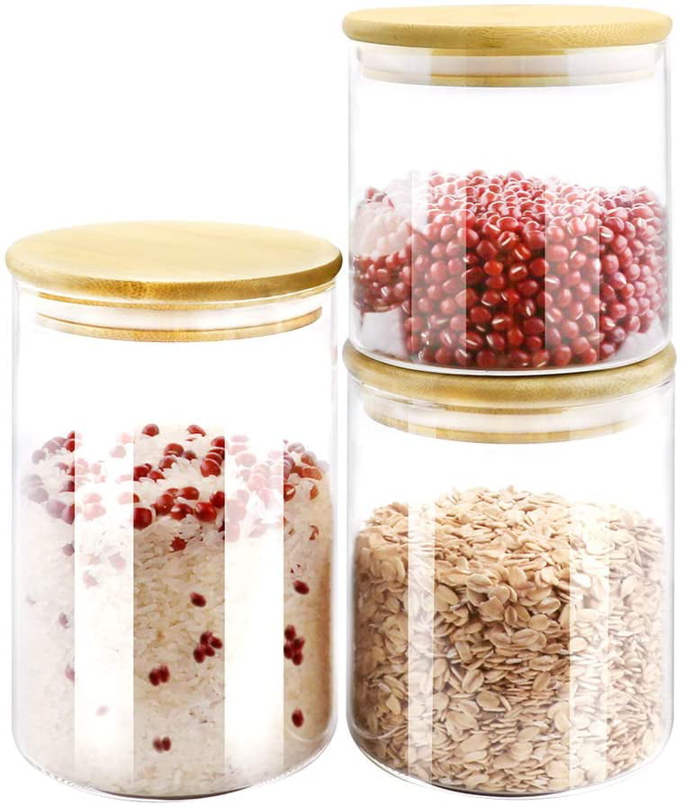 Glass Kitchen Storage Jar Airtight Sealed Food Preserve Cans Tank w Bamboo Lid