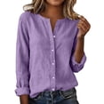 thumbnail image 2 of Craaazy Women's Casual V-Neck Blouse, Solid Color Long Sleeve Button Down Shirt, Loose Fit Comfy Tops for Daily Wear Gifts, 2 of 9