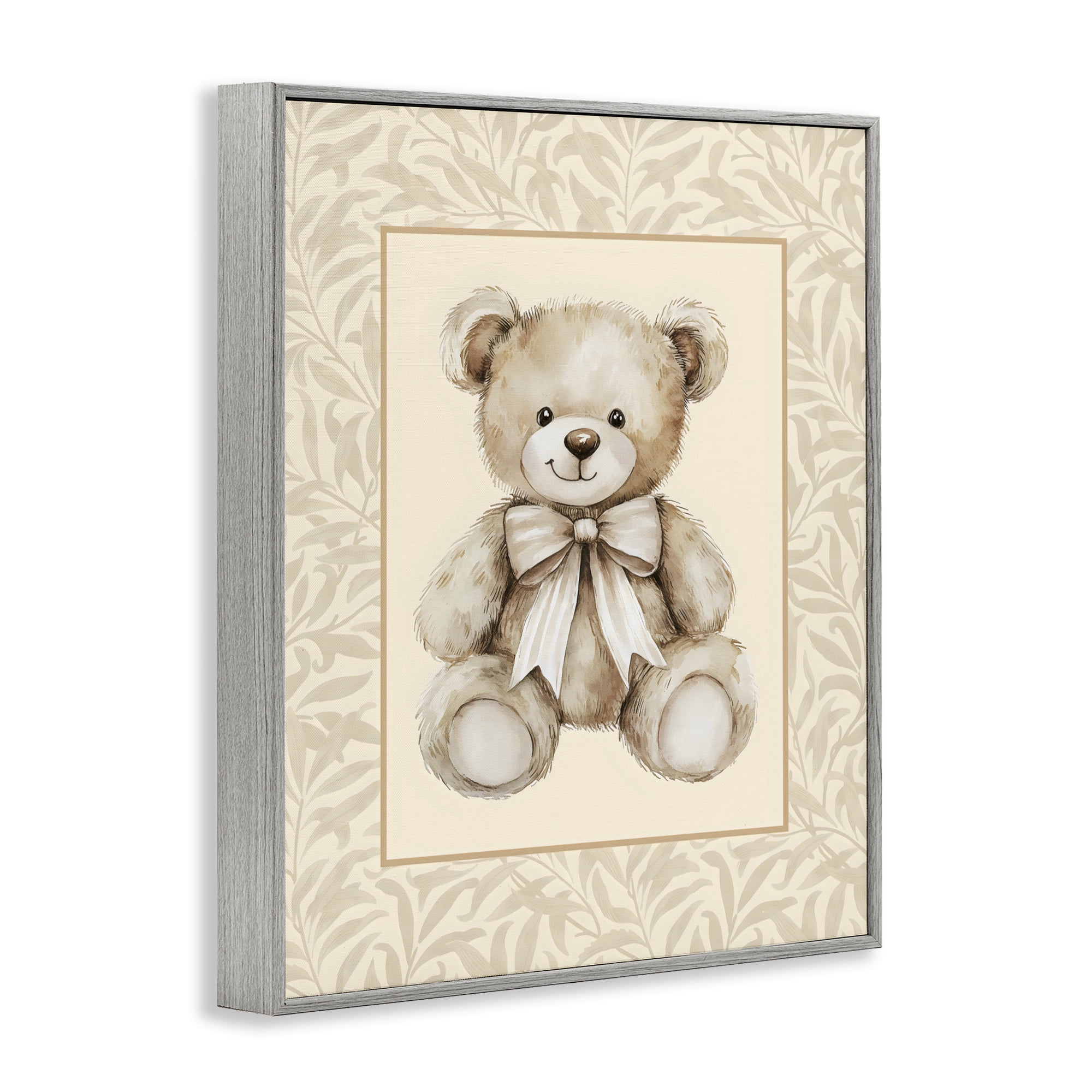 Stupell Industries Beige Teddy Bear and Border Gray Framed Giclee Art, design by LSR Design Studio