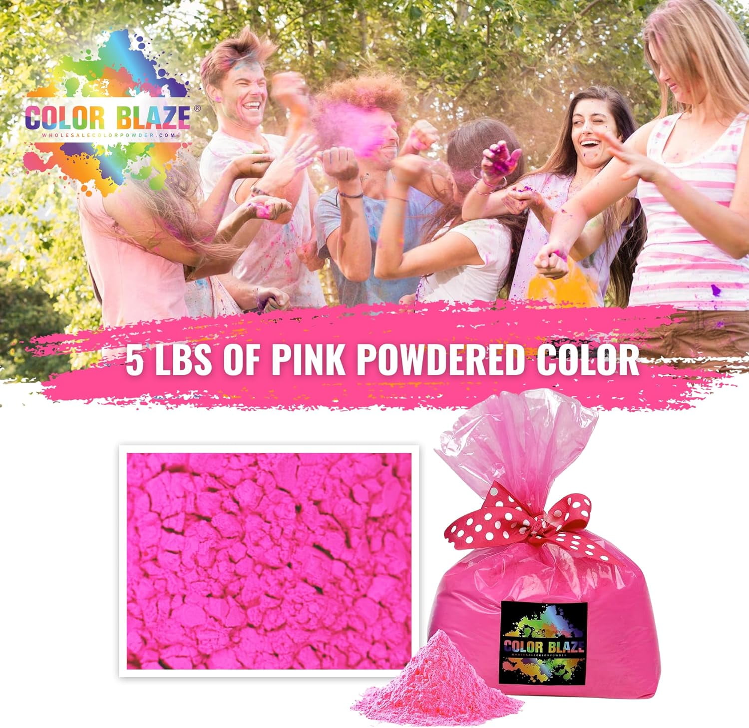 Color Powder Pink - 5 Pounds - Perfect For Colorful Run Events, Youth Group Color Wars, Holi Events and More!