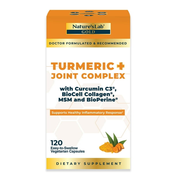 Nature's Lab Gold Turmeric Joint Complex 120 Capsules BioCell Collagen, Hyaluronic Acid, C3