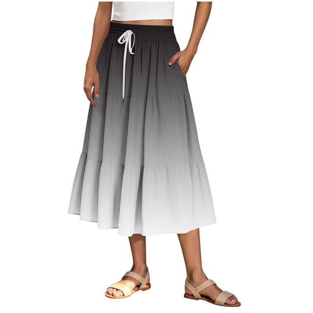 Hauts à Enfiler pour Femmes Vêtements Printemps Automne 2025 Chemises à Manches Longues Tendance Col Rond Ample Hauts de Festival Femmes Dames Confortables Jupes Longues Imprimées Taille Élastique Grande Taille pour Femmes Été