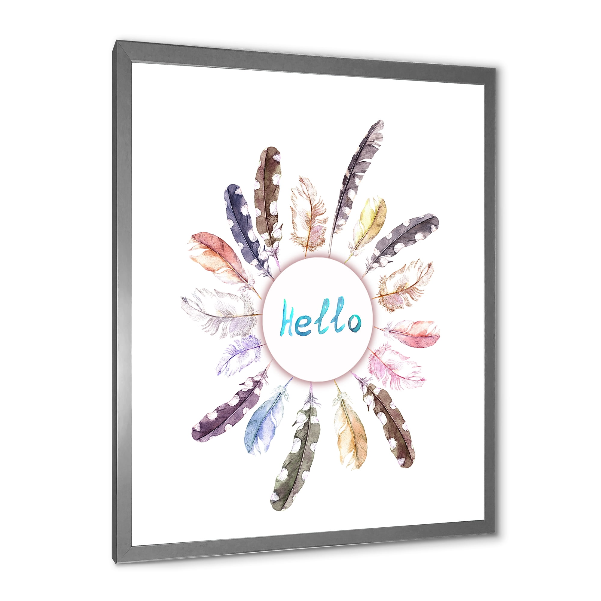 Designart 'Ancient Round Wreath With Birds Feathers' Bohemian & Eclectic Framed Art Print